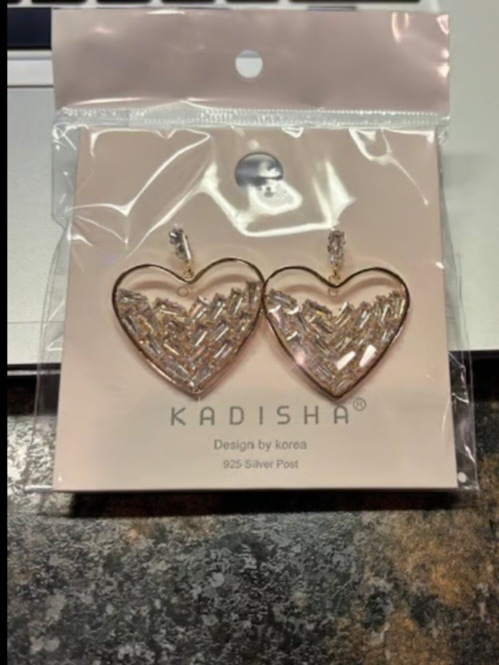 Heart gold and cz stud earrings